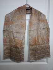 Vintage Liz Claiborne Oblong Scarf 54" x 10" Earth Tone Leaf Print Lightweight