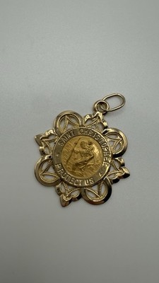 14KT Solid Gold Saint Christopher Pendant   Custom Ornate Frame