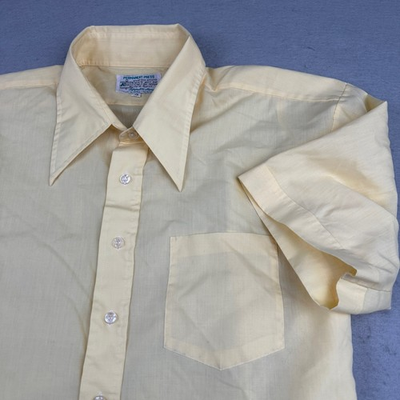 #ad Vintage K Mart Shirt Mens 17 XL Yellow Dagger Collar Paper Thin MOD Button Up $23.10