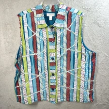 CJ Banks Textured Artsy Button Front Vest Colorful Cotton Art To Wear Size 2X