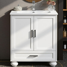 LIKIMIO 24" Bathroom Vanity with Ceramic Sink, 2 Doors 1 Drawer, Solid Wood Legs