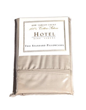 Hotel Fine Linens 600 Thread Count Cotton Sateen 2 Standard Pillow Cases Beige