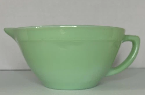 Vintage Jadeite Mixing Batter Bowl Fire King Oven Ware with Pour Spout & Handle