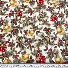 Joyful Traditions by Hoffman Fabrics Metallic Ornaments Cotton by the HALF YARD