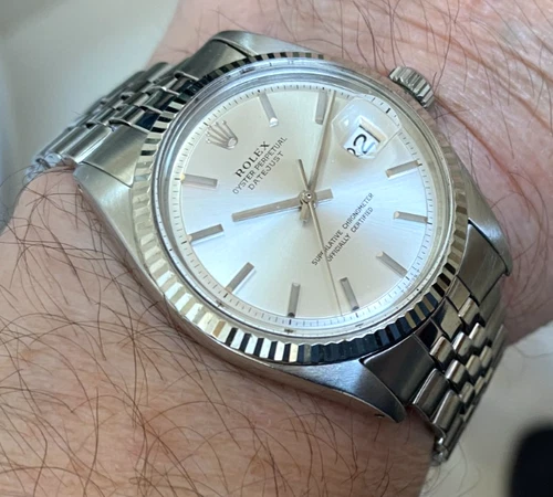 Rolex Oyster Perpetual Datejust 36 Ref. 1601 18K White Gold Bezel Bracelet & Box