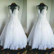 Vintage Wedding Dresses Scoop Neck Lace Appliques A Line Elegant Bridal Gowns