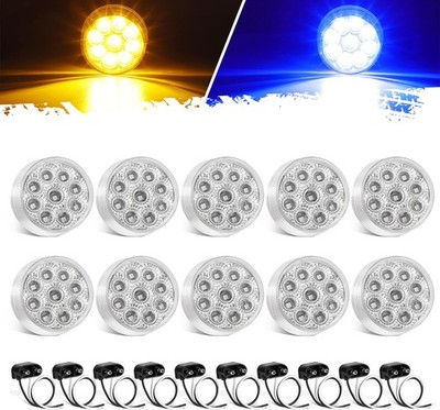 10Pcs Dual Revolution 2 inch Round 9LED Marker Light, Amber Side Marker