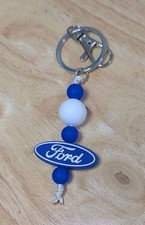 Ford Logo Blue White Beaded Keychain Keyring Car Accessories Key Holder