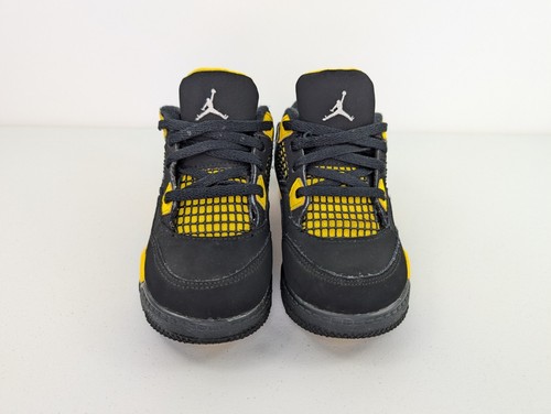 Nike Air Jordan 4 Retro TD Thunder Toddler Size 10C Shoe Black Yellow BQ7670-017 - Picture 5 of 13