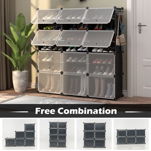 12-Cube 48 Pair Shoe Shelf Storage Cabinet Portable Shoe Rack Organizer w/Hook - Picture 7 of 8