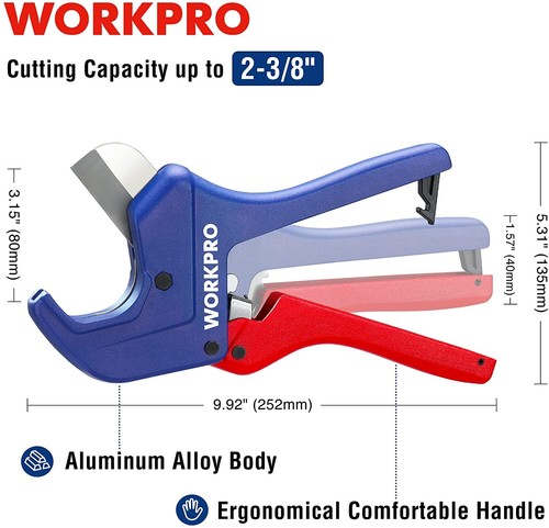 WORKPRO Ratchet PVC Pipe Cutter Cut 2-1/2" PEX PVC PPR Plastic Hoses Pipe Cutter - Picture 2 of 10