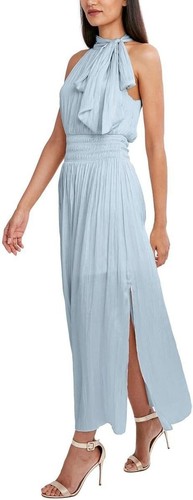 BCBGMAXAZRIA Fit and Flare Maxi Dress Sleeveless Smocked Waist Halter Neck - Picture 2 of 4