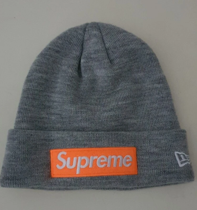 FW17 Supreme New Era box logo grey beanie orange