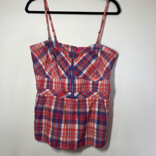 Red Blue Plaid Top Size 16 100% Cotton Strappy / … - image 1