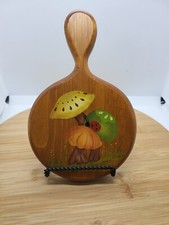 Wooden Hand Painted Small Round Cuttingboard With Mushrooms And Ladybug