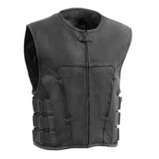 Swat Style Commando Mens Leather Vest Real Cowhide Vests Biker Jacket