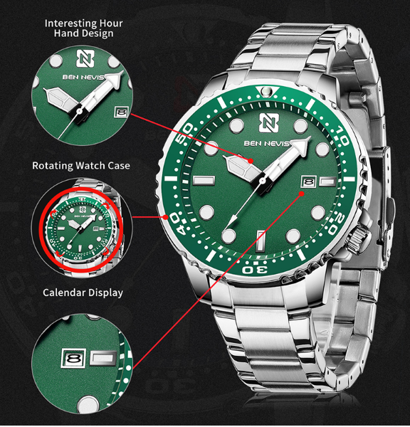 Waterproof Men's Steel Watchband Quartz Sport Watch Date Stylish