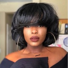 Thick Bob Wig Short Human Hair Wigs With Bangs Pixie Cut Bob Wigs Layer Cut Wigs