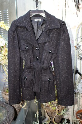 Capitolo Primo Italy Black & Gold Flecked Belted 100% Wool Jacket M