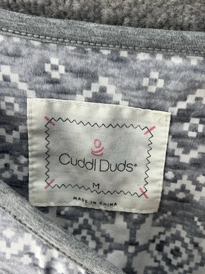 Cuddl Duds Fair Isle Lets Get Cozy Lounge Top Womens Sz M Gray Roll Tab Hi-Low - Image 3 of 4