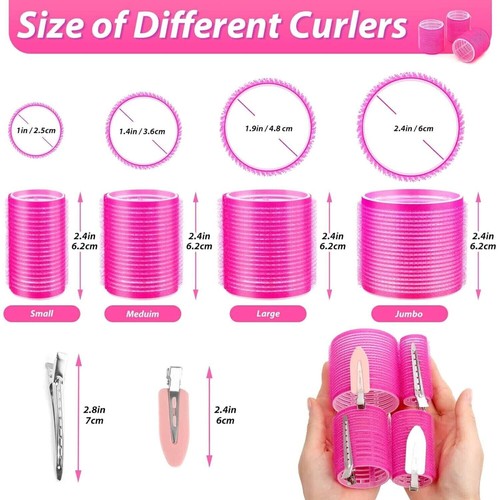 48PC Pink Hair Curler Roller Set 6 Jumbo/6 Large/6 Medium/6 Small With Hair Clip - Picture 2 of 4