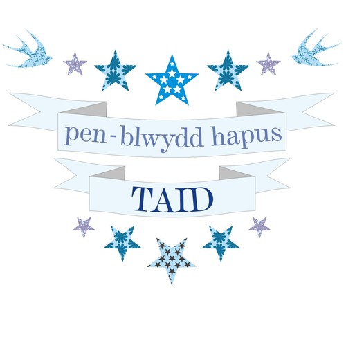 Welsh Birthday Card, Penblwydd Hapus, Taid, Blue Stars, Happy Birthday Nephew - Picture 2 of 2