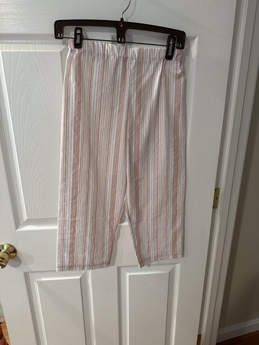 Pants, Girls Size 8, New Handmade, 100% Cotton, Light Brown, Blue, White Stripes