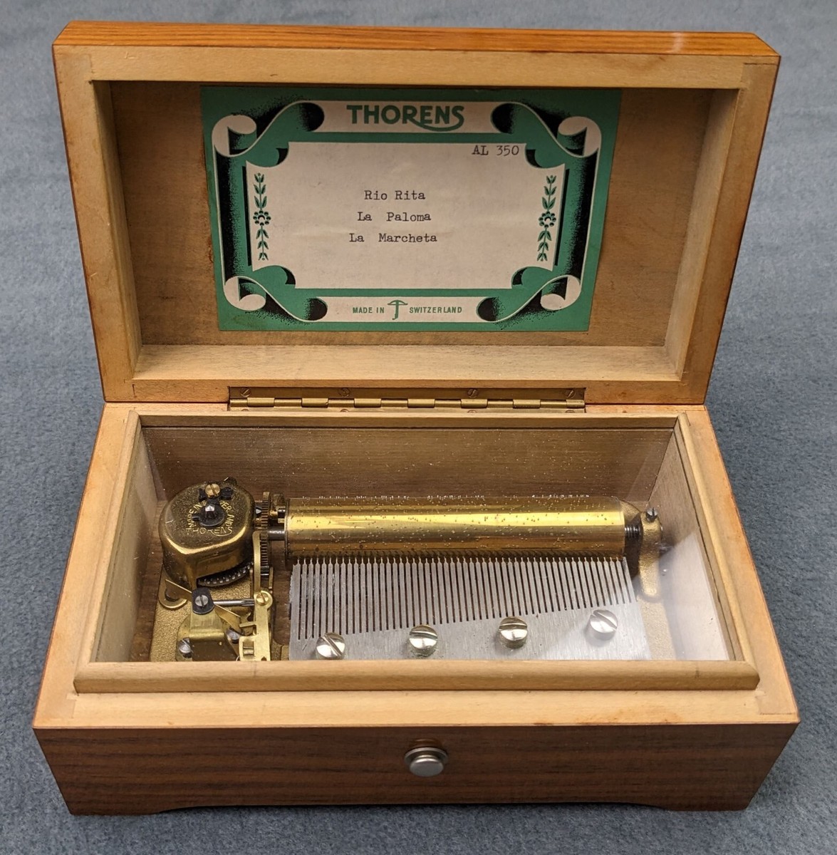 Excellent Vintage Swiss Thorens Music Box: 50 Notes, 3 Songs