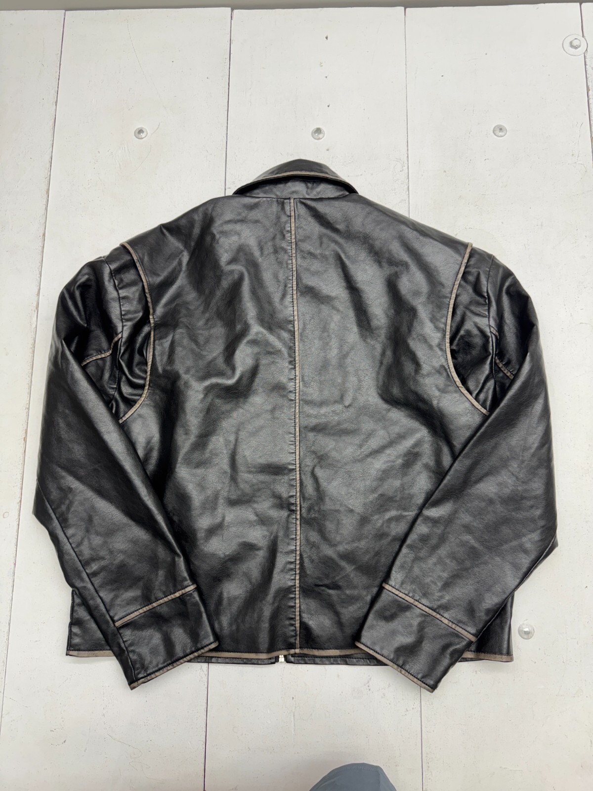 Boohoo Man Black Slim Fit Washed Pu Biker Jacket Mens Size XL