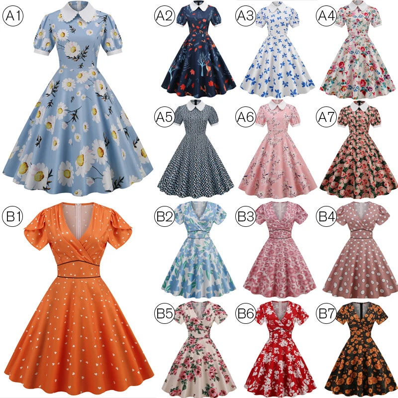 Vintage Dress Quarter Sleevee Flora Printed Work Dress Women Retro 50s 60s  Rockabilly Party Dresses Midi Calf FS1506 From 18,65 € | DHgate