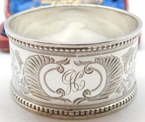 Antique English Sterling Silver Napkin Ring "JC" initials engraving, dated 1907 - Picture 1 of 4