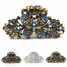 USA Woman Large elegant metal butterfly rhinestones crystal hair claw Clip pin 