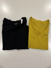 Lot Of 2 LOFT Black & Yellow Cotton Short Sleeve Tees NWT