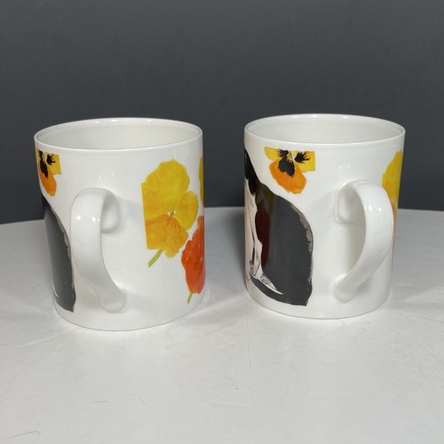 2 Royal Academy of Arts Bone China Mug Black & White Cat With Pansies Blackadder - Picture 4 of 10