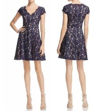 Eliza J Lace Cap Sleeve Fit and Flare Cocktail Dress in Navy Blue, Size 4 NWOT