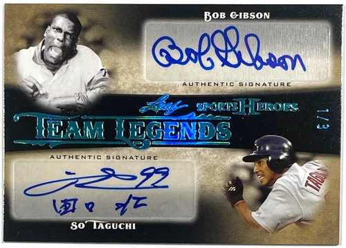 2015 Leaf Sports Heroes Team Legends Bob Gibson/So Taguchi Dual Auto #TL-04 1/3