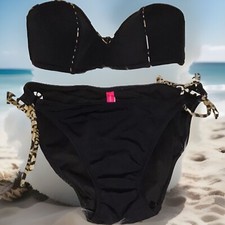 Victoria's Secret Black  Leopard Print String Bikinni Bathing Suit S/M