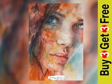 Intense Emotion, Watercolor Expressive Female Portrait Print 5"x7" Matte Paper
