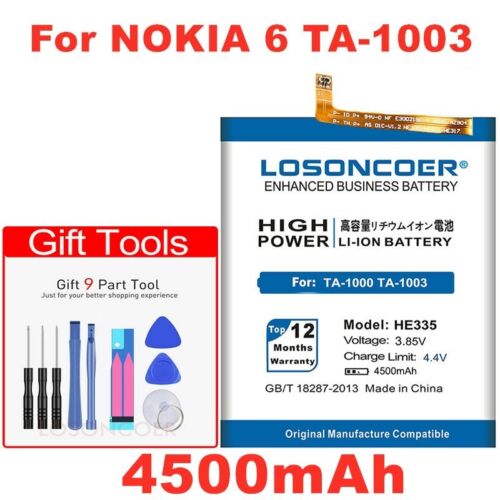 LOSONCOER 4500mAh HE335 Battery For Nokia 6 nokia6 N6 TA-1000 TA-1003 TA-1021  - Picture 1 of 1