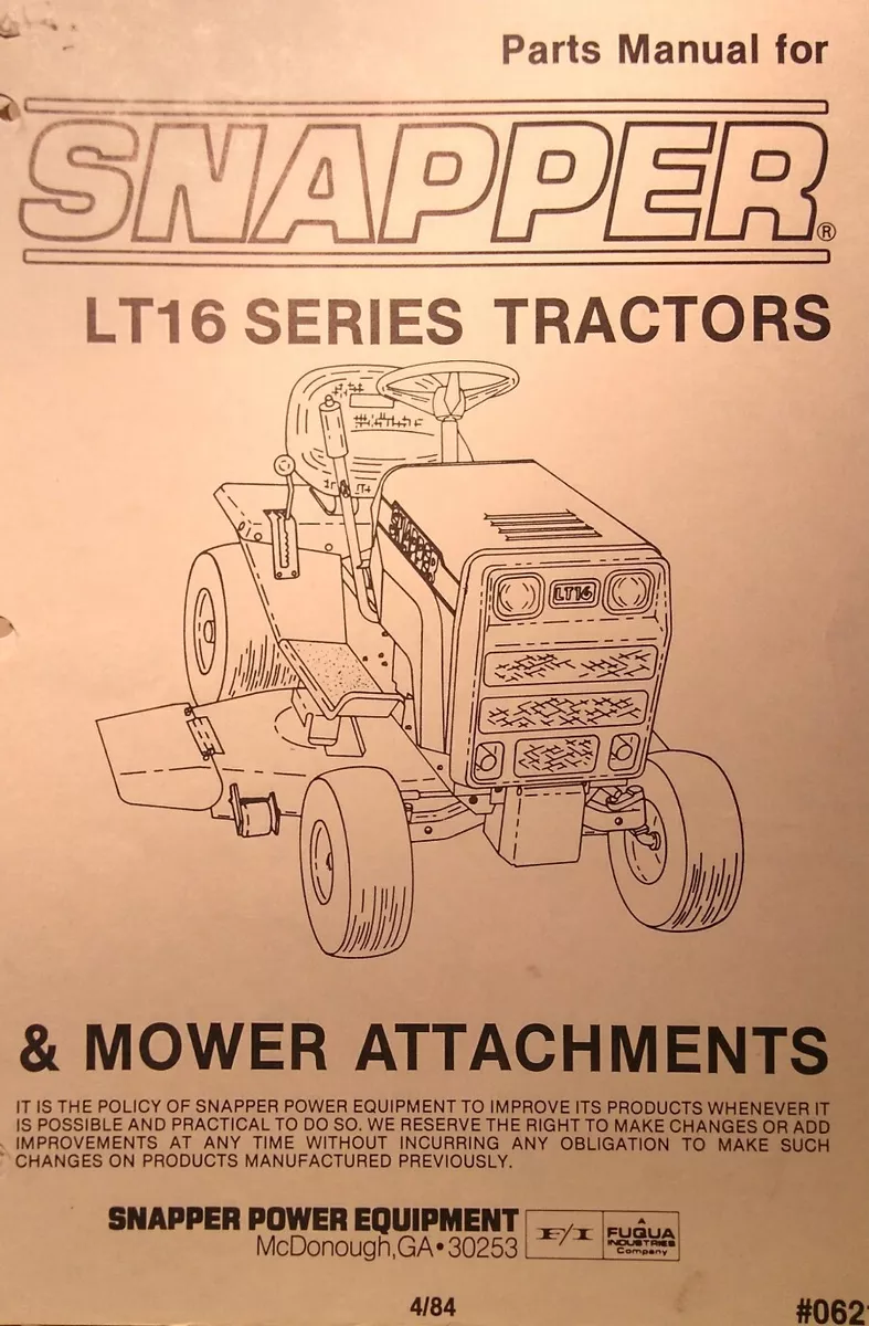 Snapper LT 16 Riding Lawn Garden Tractor Mower Snow Thrower Parts 2 Manuals