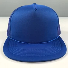 Vintage Trucker Hat Royal Blue Flat Brim Mesh Dome YoungAn Outdoor Cap Snapback