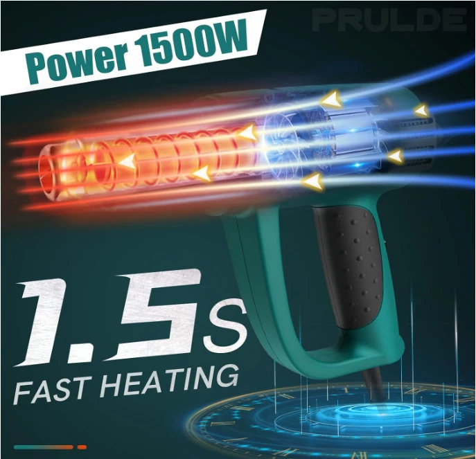 Heat Gun, LCD Display, 5 Air Flows, 120°F-1200°F Temp, 6 Nozzles for Crafting - Image 3 of 4