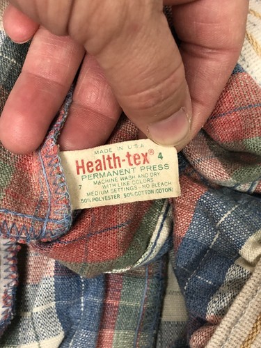 Vtg 70's Health-Tex Toddler Blue Green PLAID Hippie BELL BOTTOMS Pants Kids 4 - Picture 8 of 8