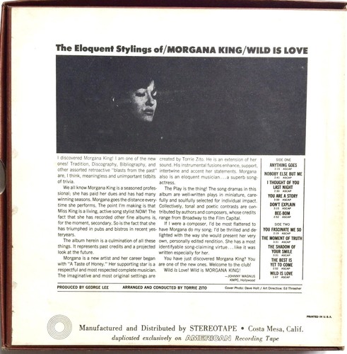 VINTAGE REEL TO REEL ~ MORGANA KING WILD IS LOVE 4 TRACK STEREO TAPE 7 1/2 IPS - Picture 2 of 3