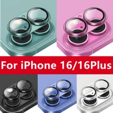 For iPhone 16/16 Plus Tempered Glass Metal Camera Lens Protector Full Cover