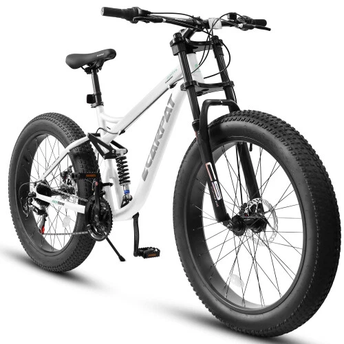26" Mountain Bike,Full-Suspension 21 Speeds w/Disc-Brake MTB Bicycle, Fat Tire - Picture 20 of 42