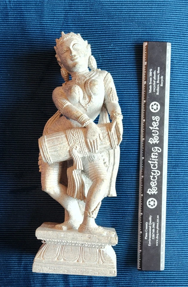 Figura Estatua Deidad Baterista Celestial Piedra Jabonera Tallada India De Colección 12" Foto 4 de 4