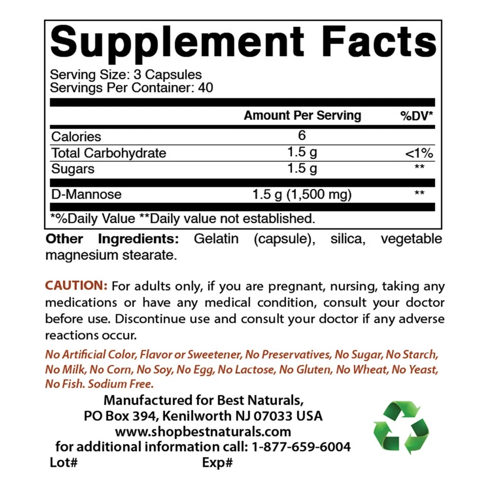 Best Naturals D-Manosa 1500 mg 120 Cápsulas Foto 2 de 4