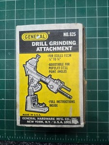 Vintage General Tool Co Drill Grinding Attachment No. 825 Bit Sharpening VG cond