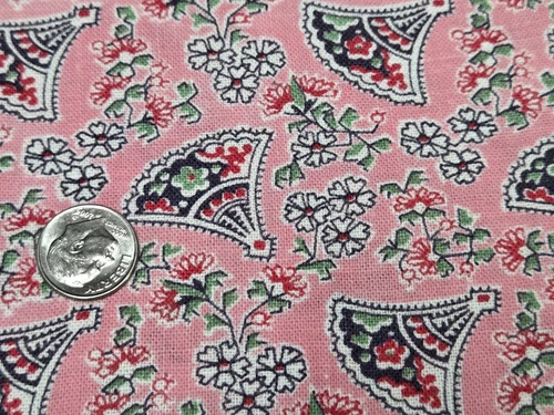 BEST Vintage Feedsack Flour Sack Fabric Floral & Fans PINK 40s Era Quilt Remnant
